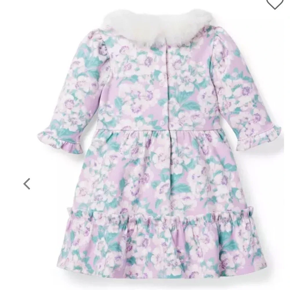 Janie & Jack Floral Dress Girls 8 Purple Faux Fur Collar Ruffle Trim Holiday NWT